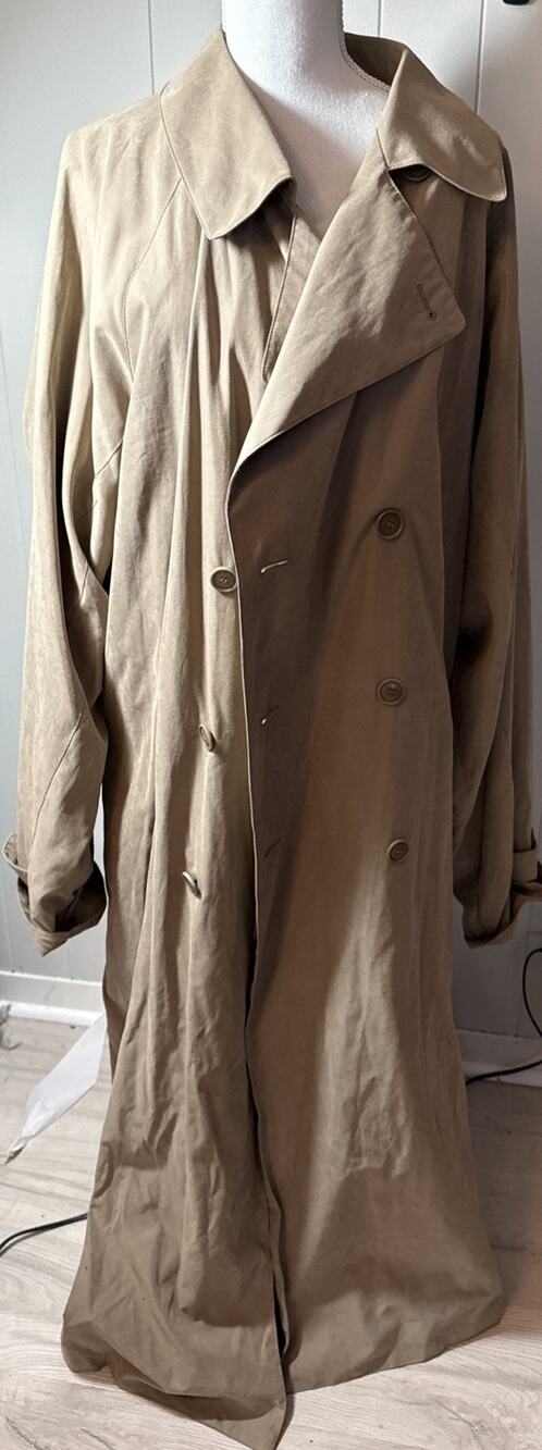 London Fog Long Trench Coat 50 X-Long Lined Button Front Tan